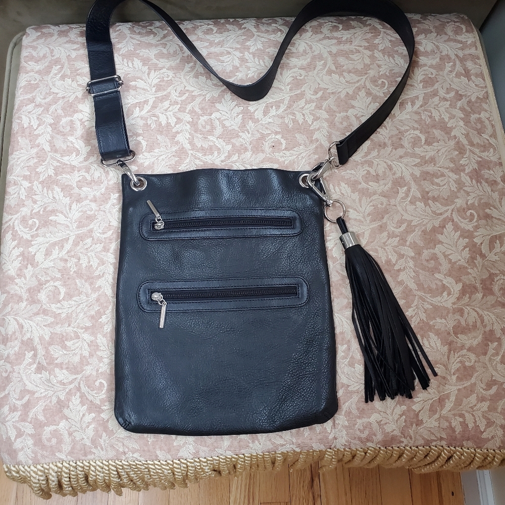 Black leather messenger cross body bag